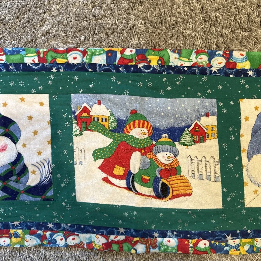 Vinrage Handmade Snowman Table Runner 40in X 15in